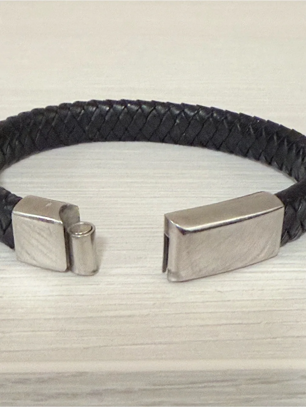 Barbieri Italian Black Leather & Steel Bracelet